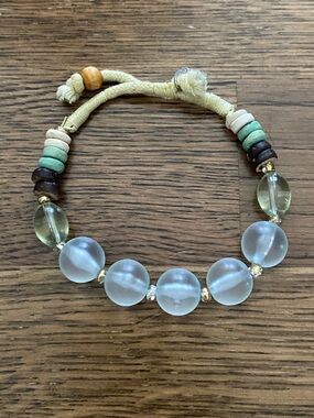 J. Jill Sea frosted Glass & Stone Adjustable Cord Beaded Bracelet